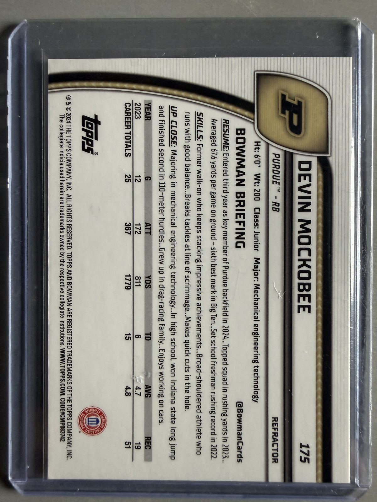 2024 Bowman University Chrome #175 Devin Mockobee Refractor