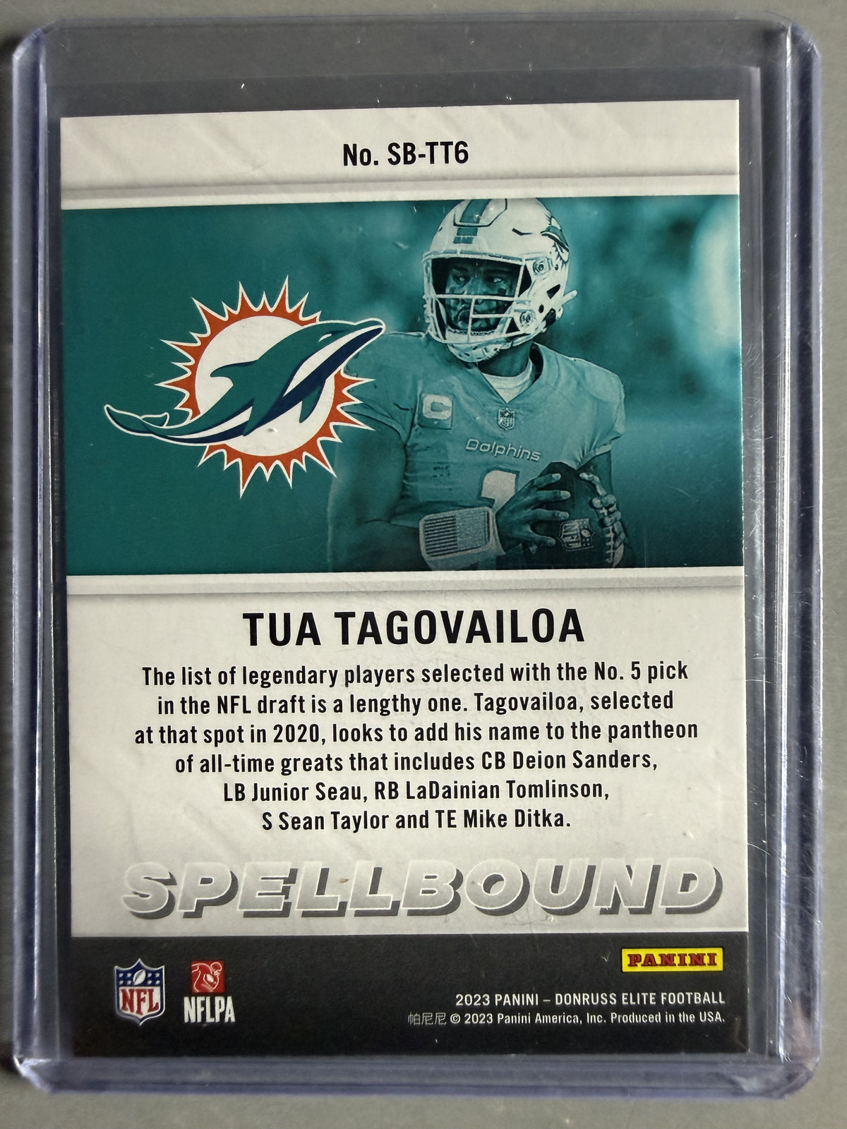 2023 Donruss Elite #SB-TT6 Tua Tagovailoa Spellbound Green