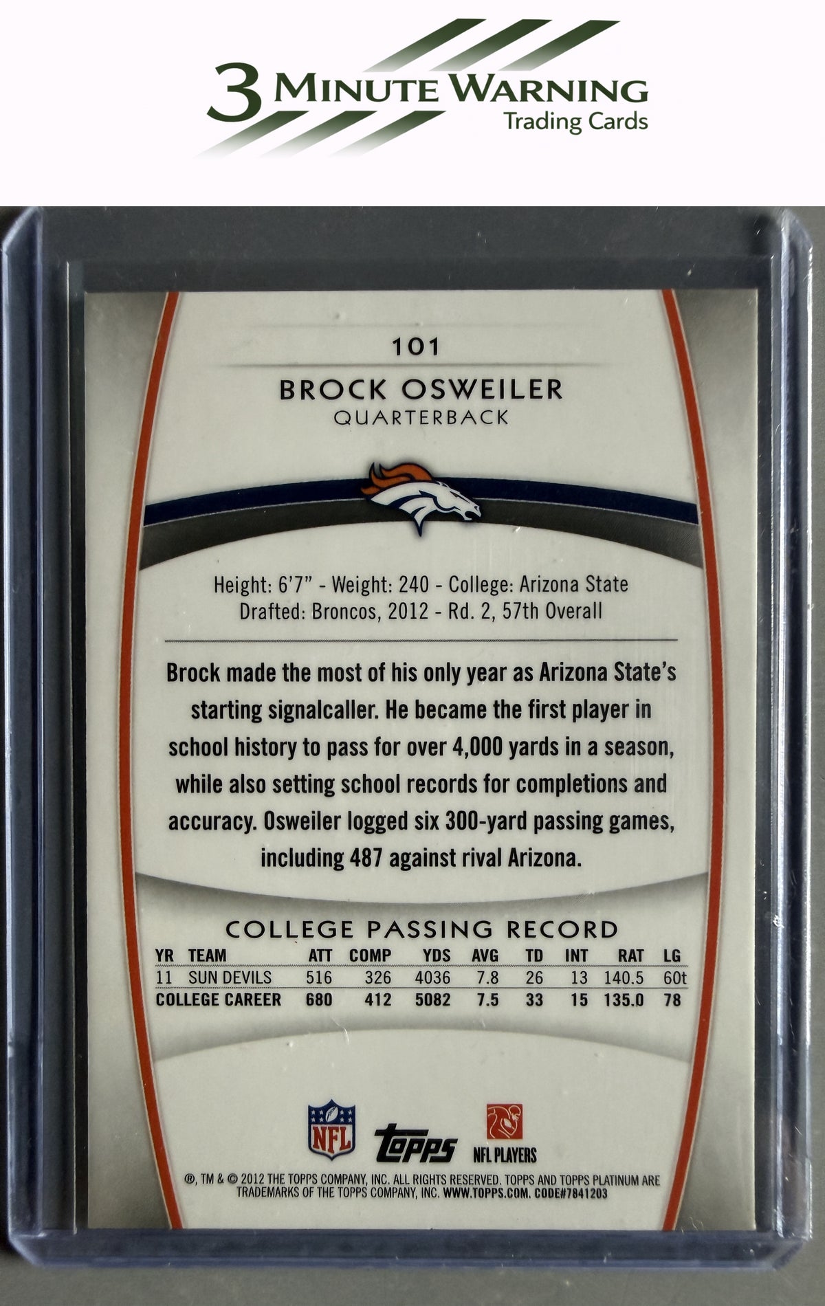 2012 Topps Platinum #101 Brock Osweiler Xfractors