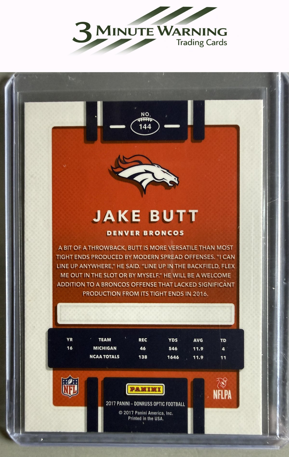 2017 Donruss Optic #144 Jake Butt