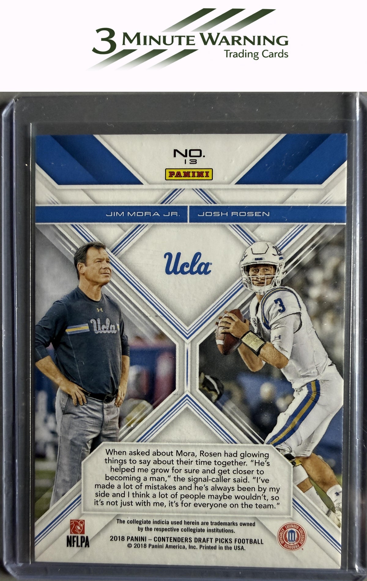 2018 Panini Contenders #13 Jim Mora Jr. / Josh Rosen Collegiate Connections