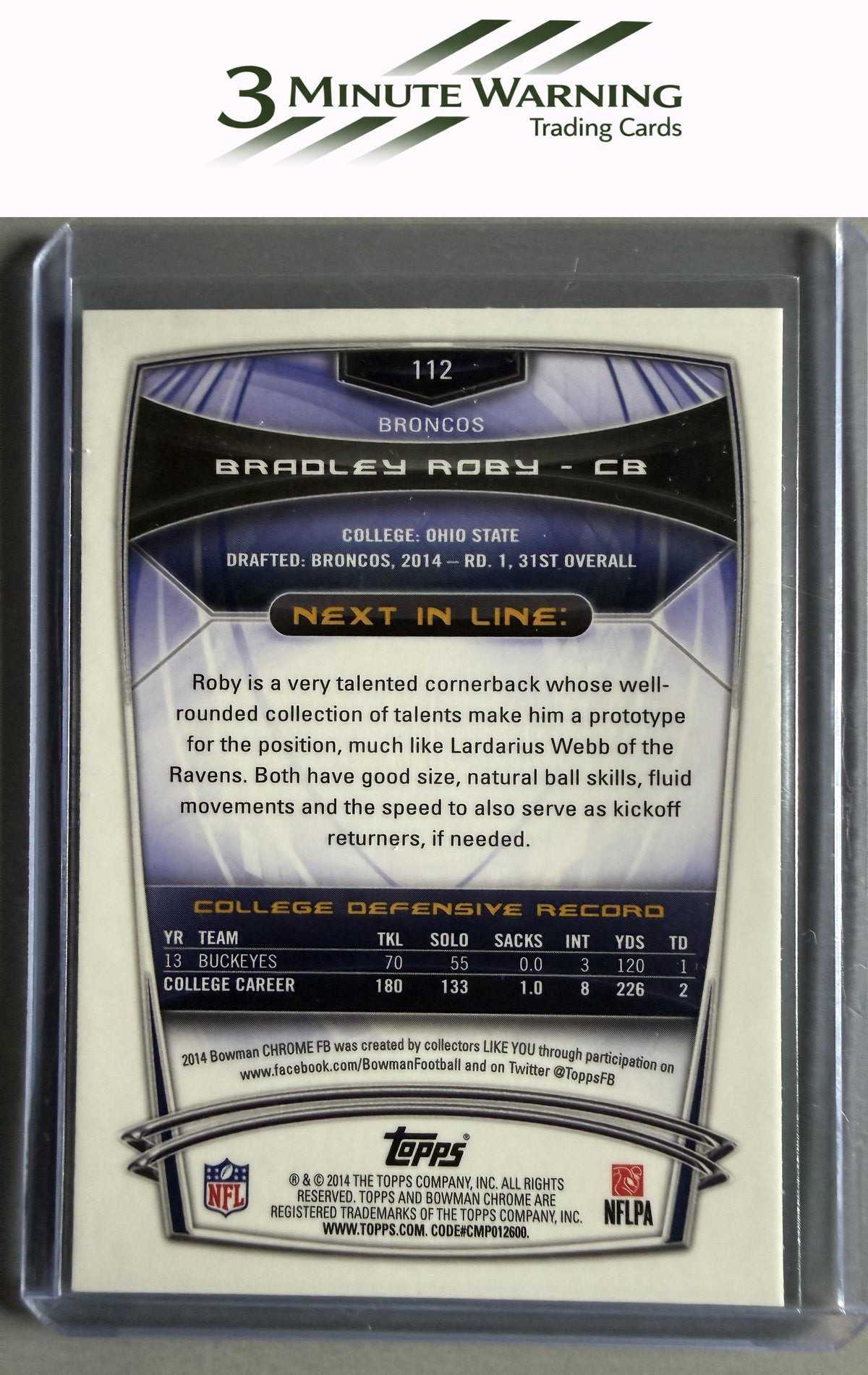 2014 Bowman Chrome #112 Bradley Roby