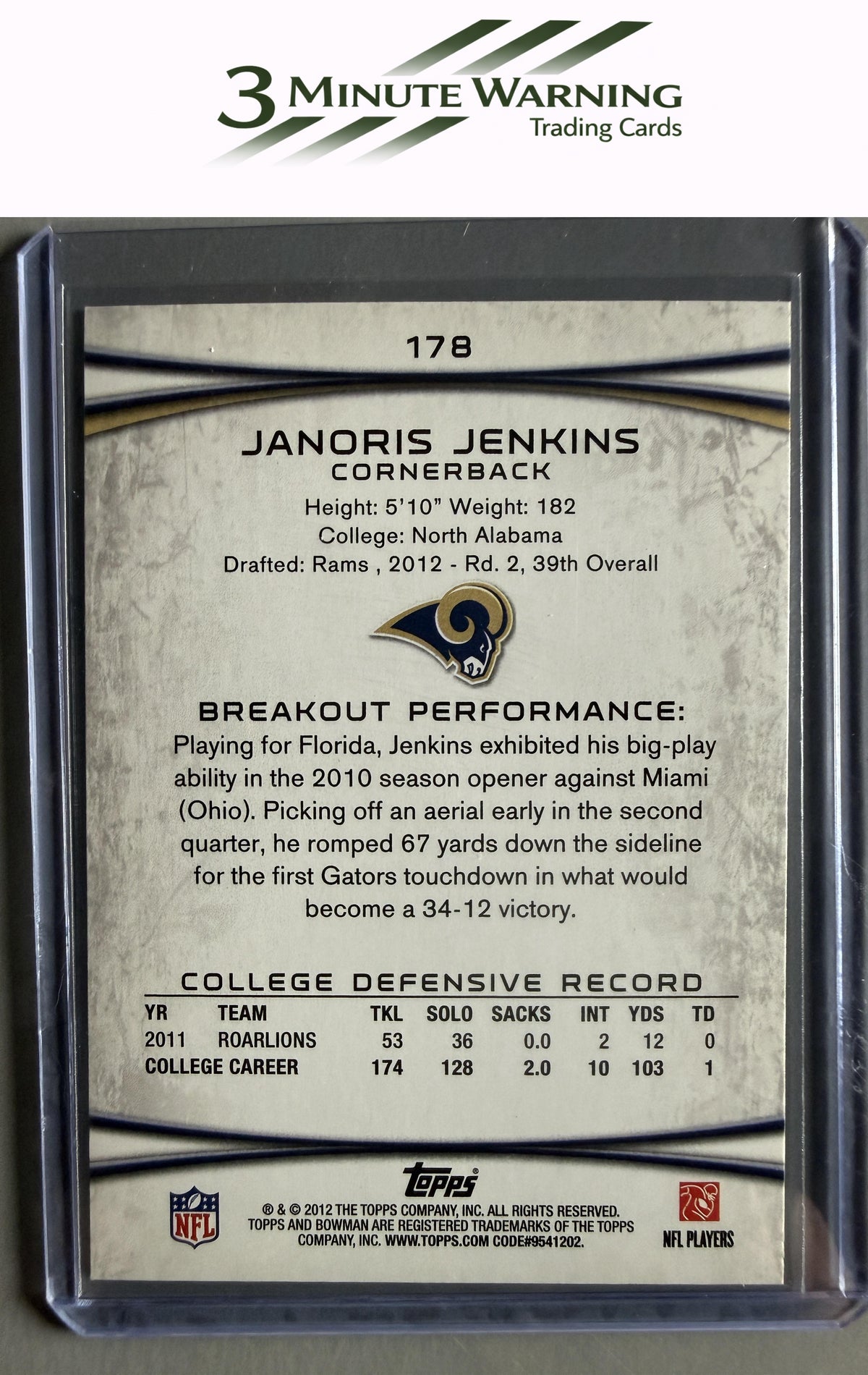 2012 Bowman #178 Janoris Jenkins