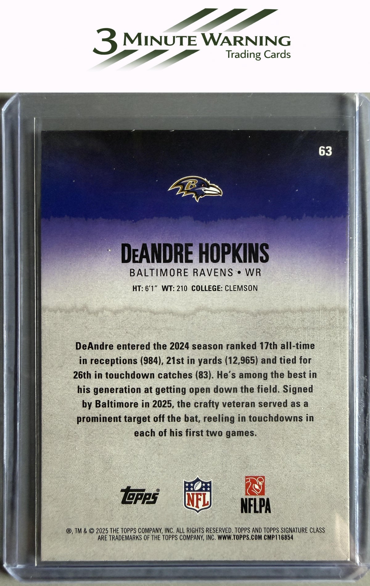 2025 Topps Signature Class #63 DeAndre Hopkins Green & Purple