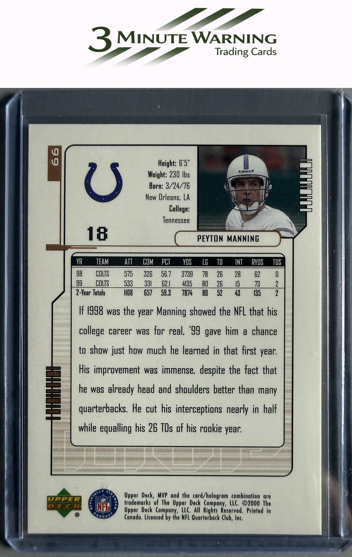 2000 Upper Deck MVP #66 Peyton Manning