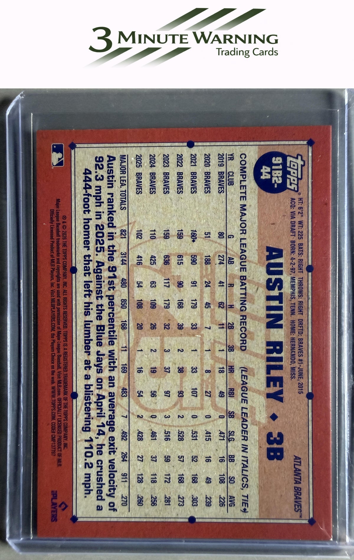 2026 Topps #91B2-44 Austin Riley 1991 Topps Anniversary (Series Two)