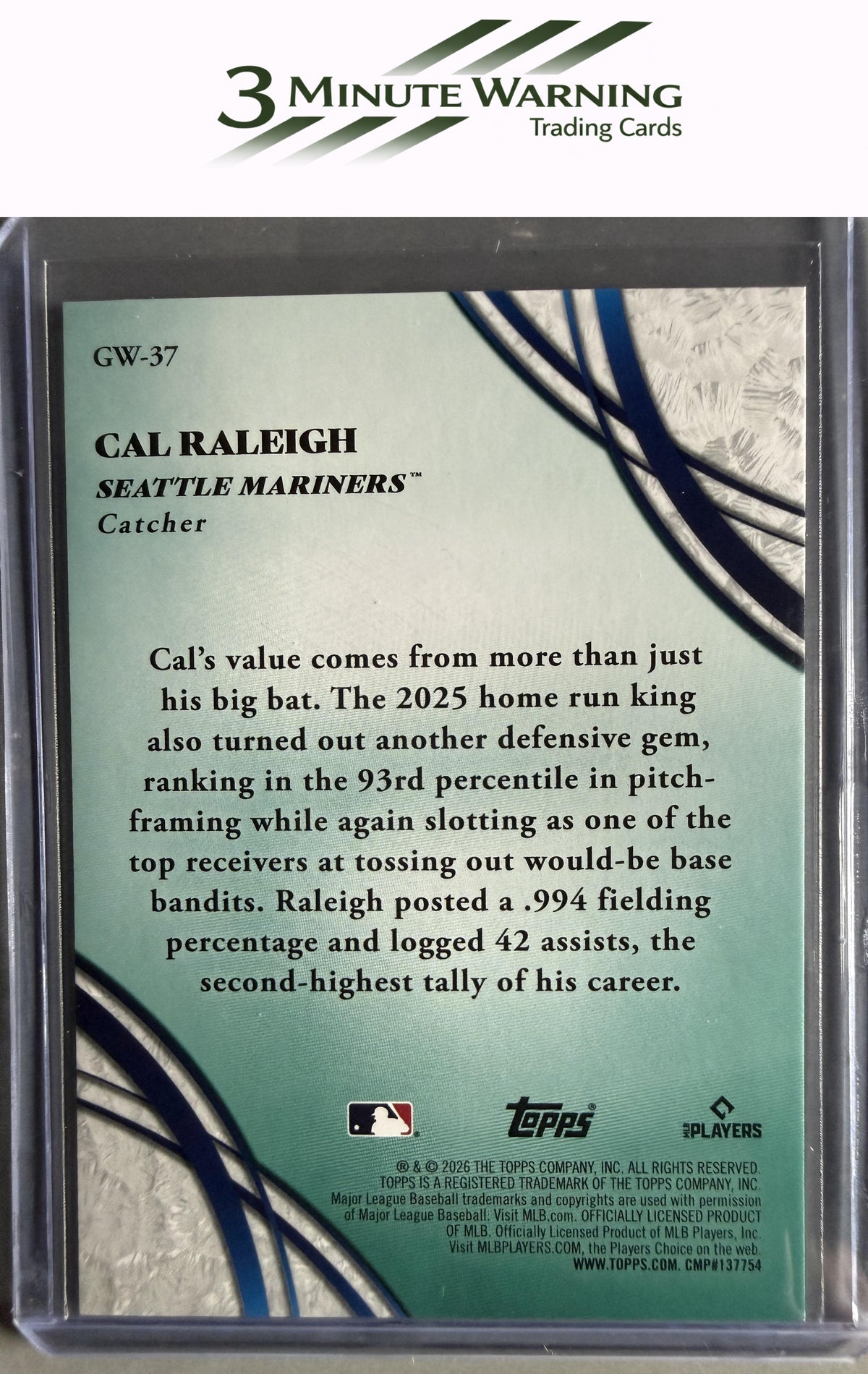 2026 Topps #GW-37 Cal Raleigh Glove Work