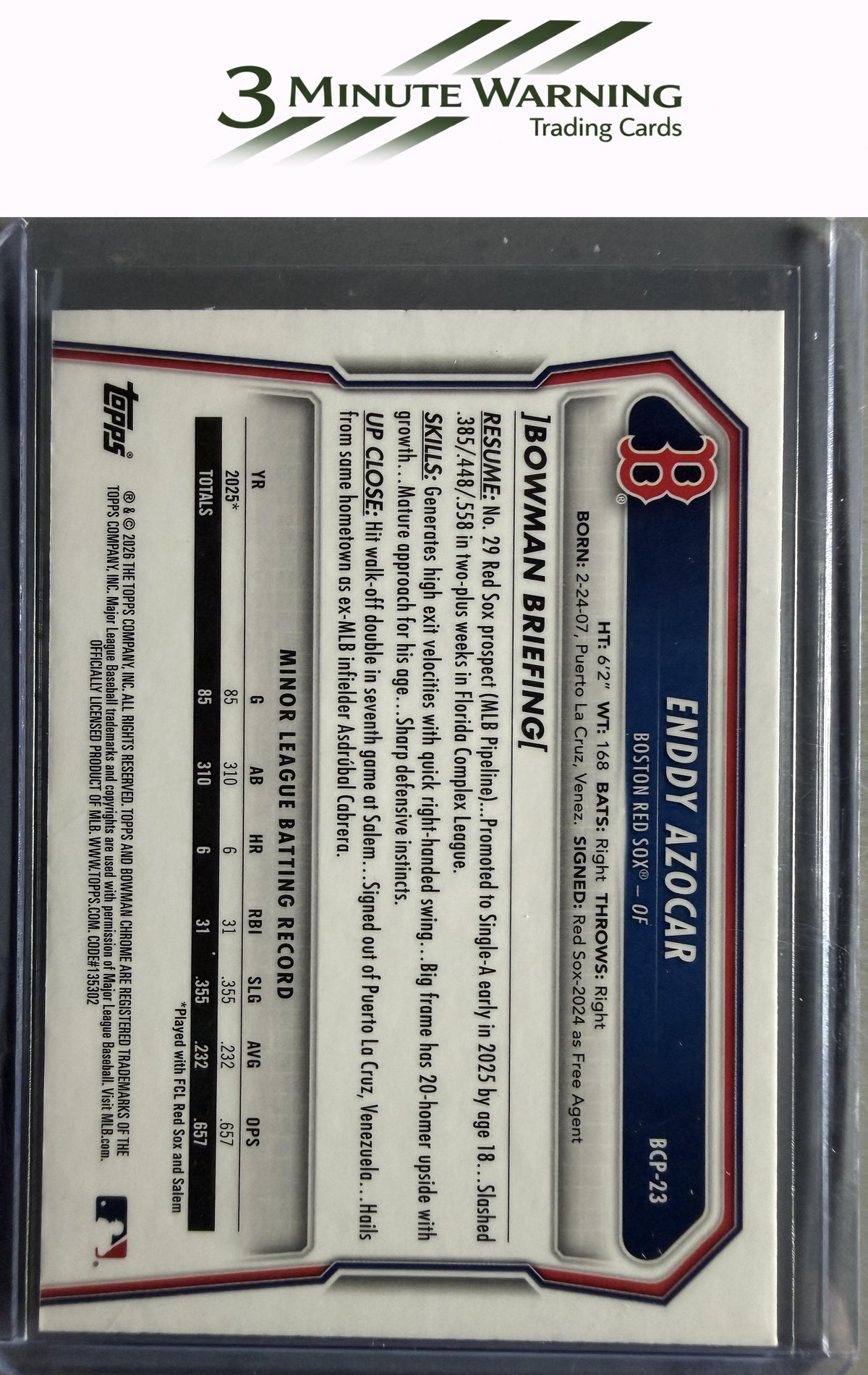2026 Bowman #BCP-23 Enddy Azocar Chrome Prospects