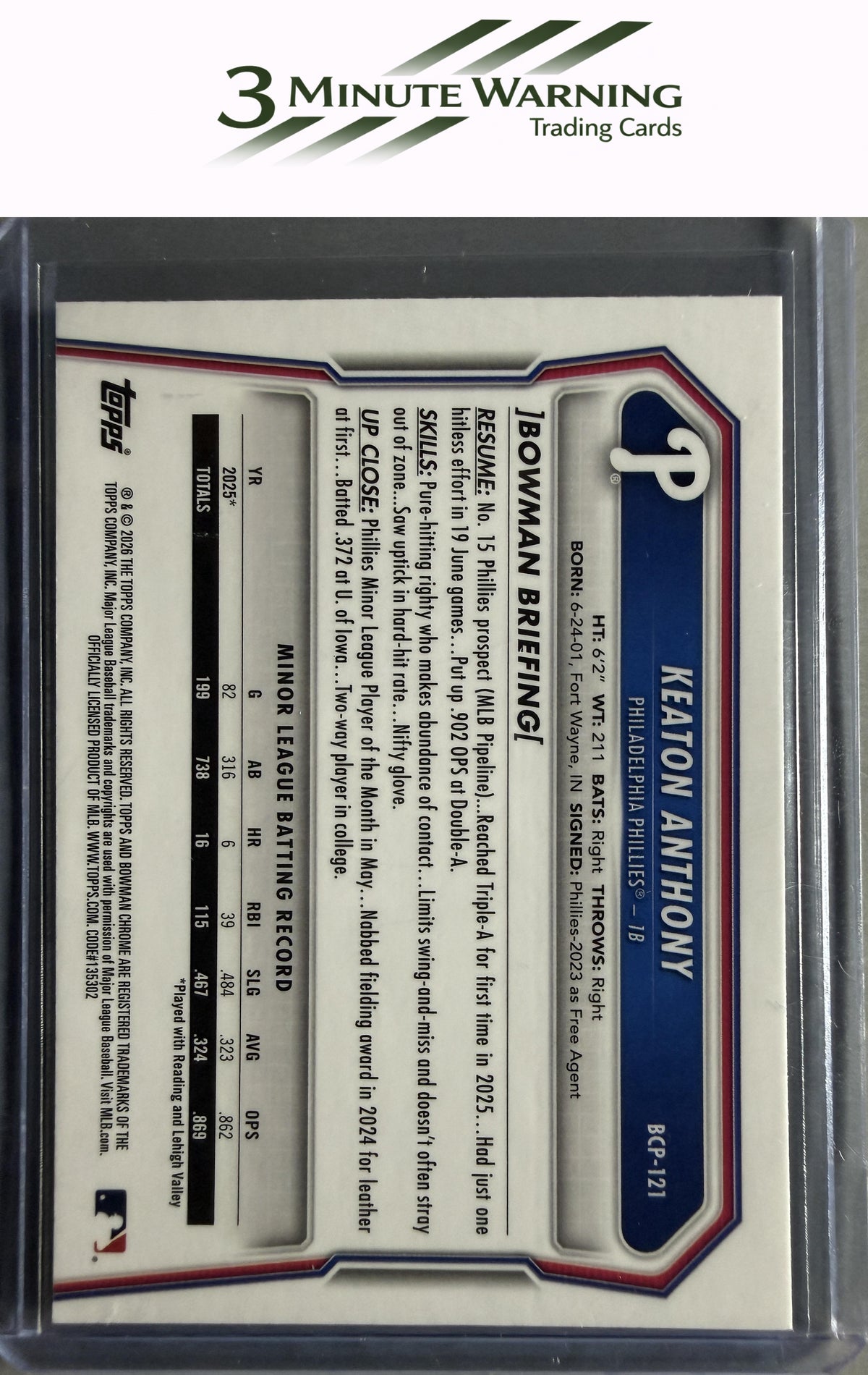 2026 Bowman #BCP-121 Keaton Anthony Chrome Prospects