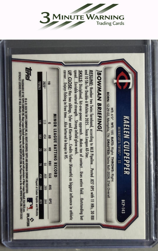 2026 Bowman #BCP-143 Kaelen Culpepper Chrome Prospects