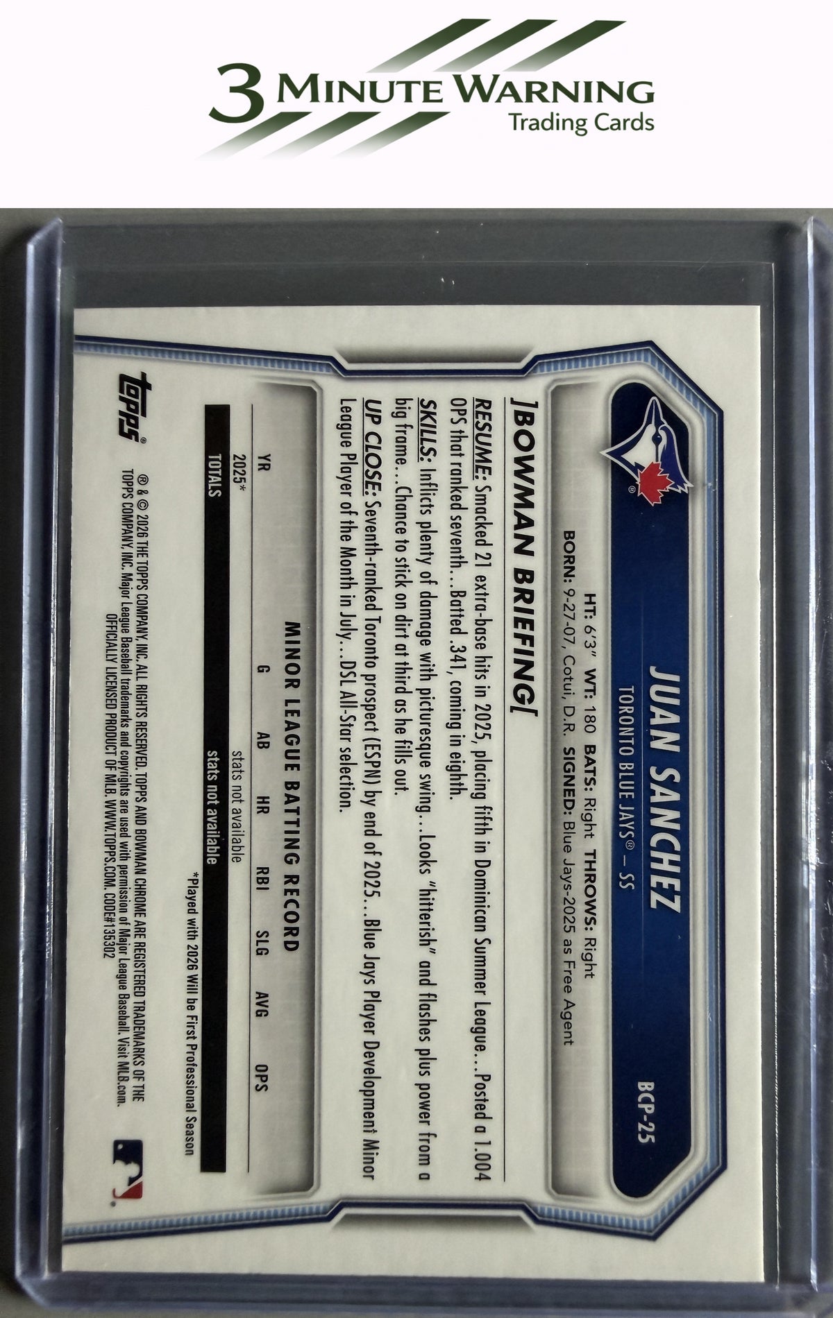 2026 Bowman #BCP-25 Juan Sanchez Chrome Prospects
