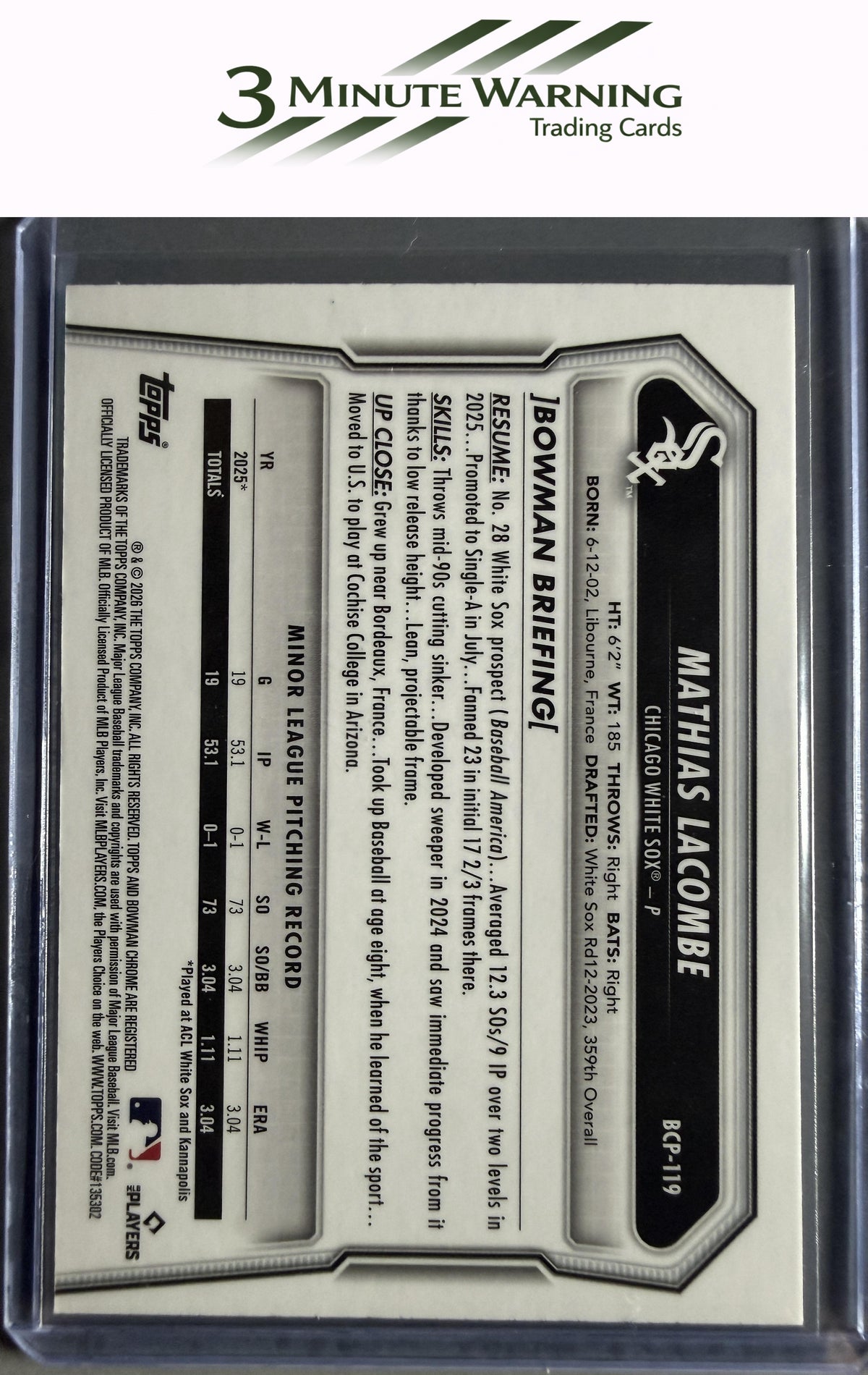2026 Bowman #BCP-119 Mathias Lacombe Chrome Prospects