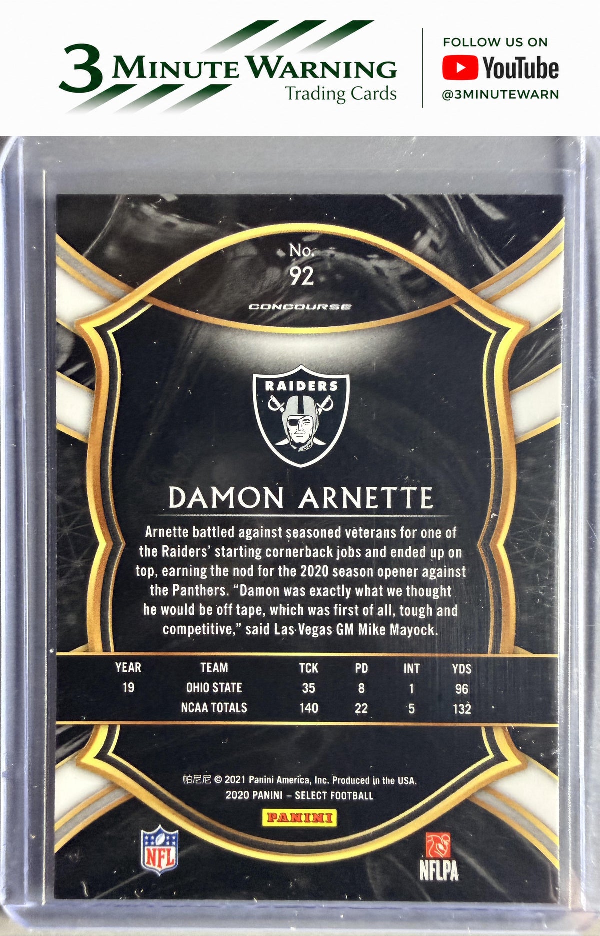 2020 Panini Select #92 Damon Arnette