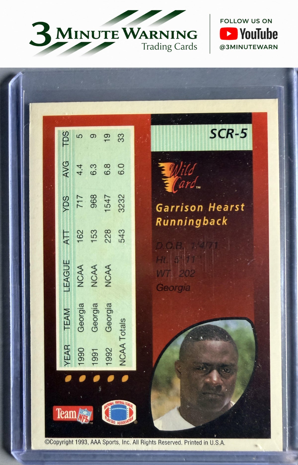 1993 Wild Card #SCR-5 Garrison Hearst Superchrome Red Hot Rookies