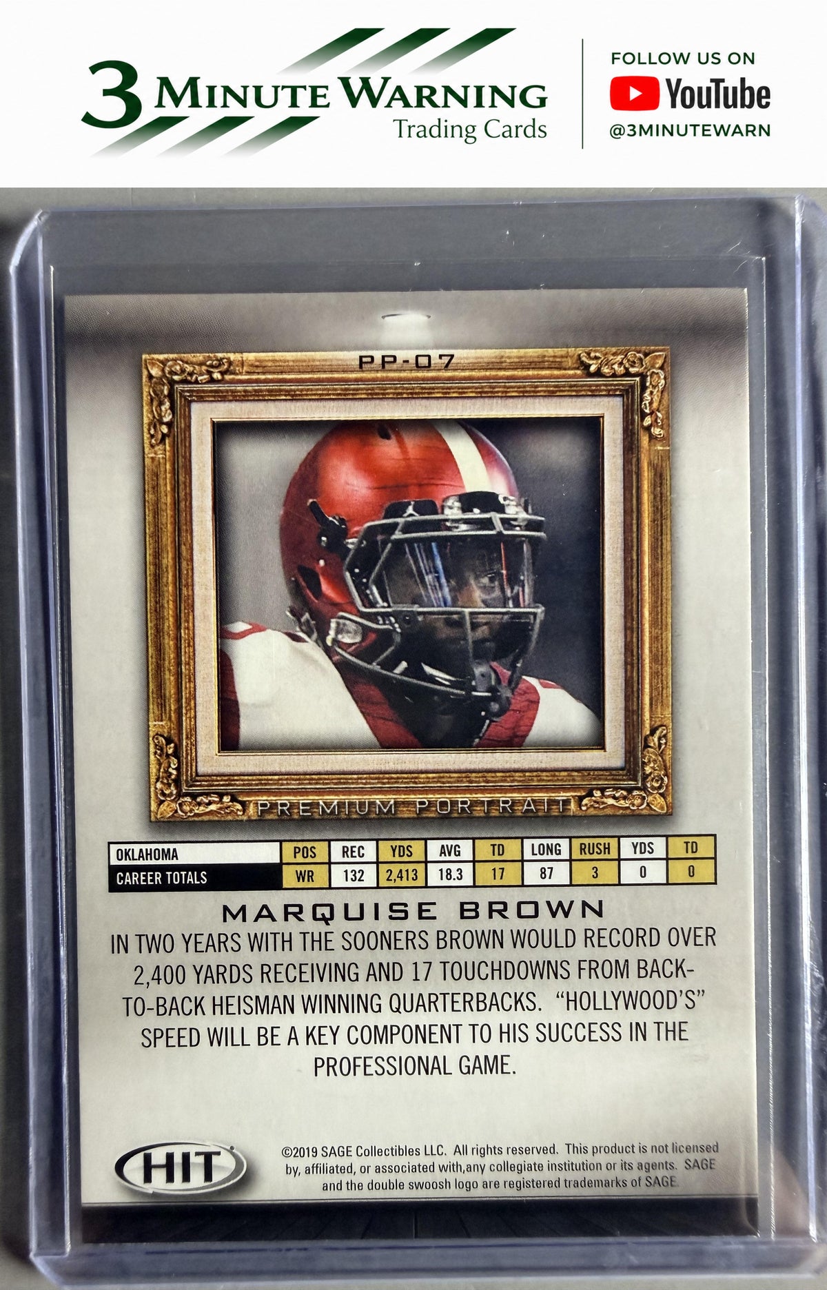 2019 SAGE HIT #PP-07 Marquise Brown Premium Portrait