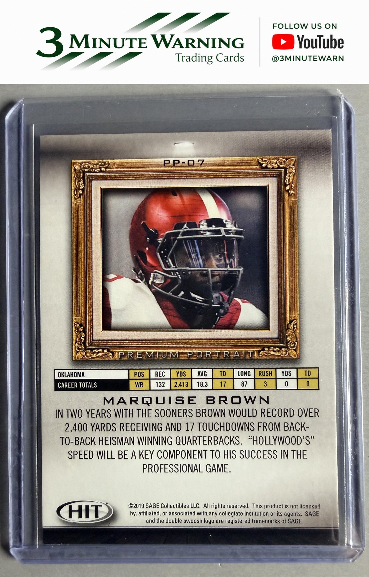 2019 SAGE HIT #PP-07 Marquise Brown Premium Portrait