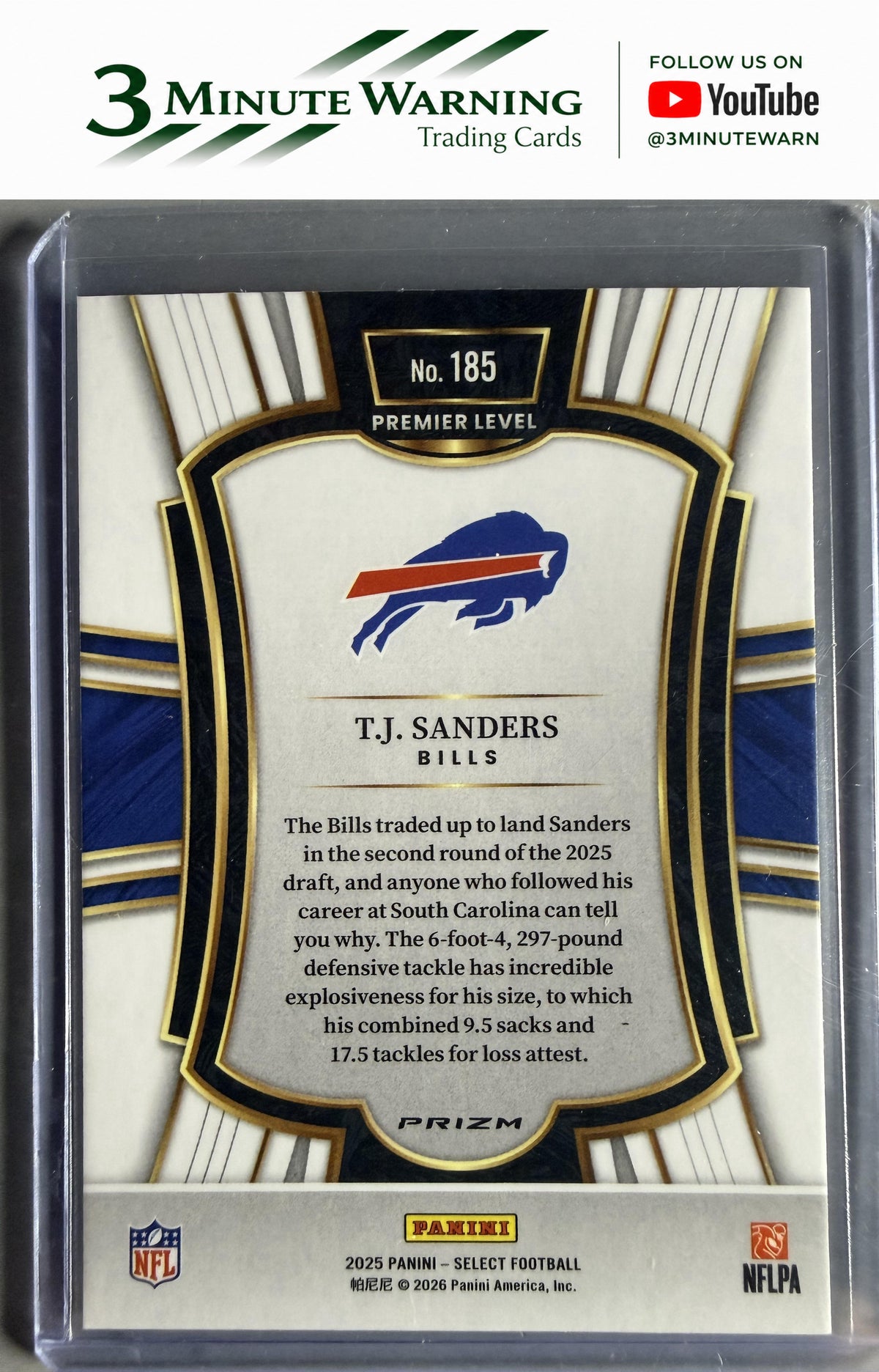 2025 Panini Select #185 T.J. Sanders Green and Yellow Prizm Shock