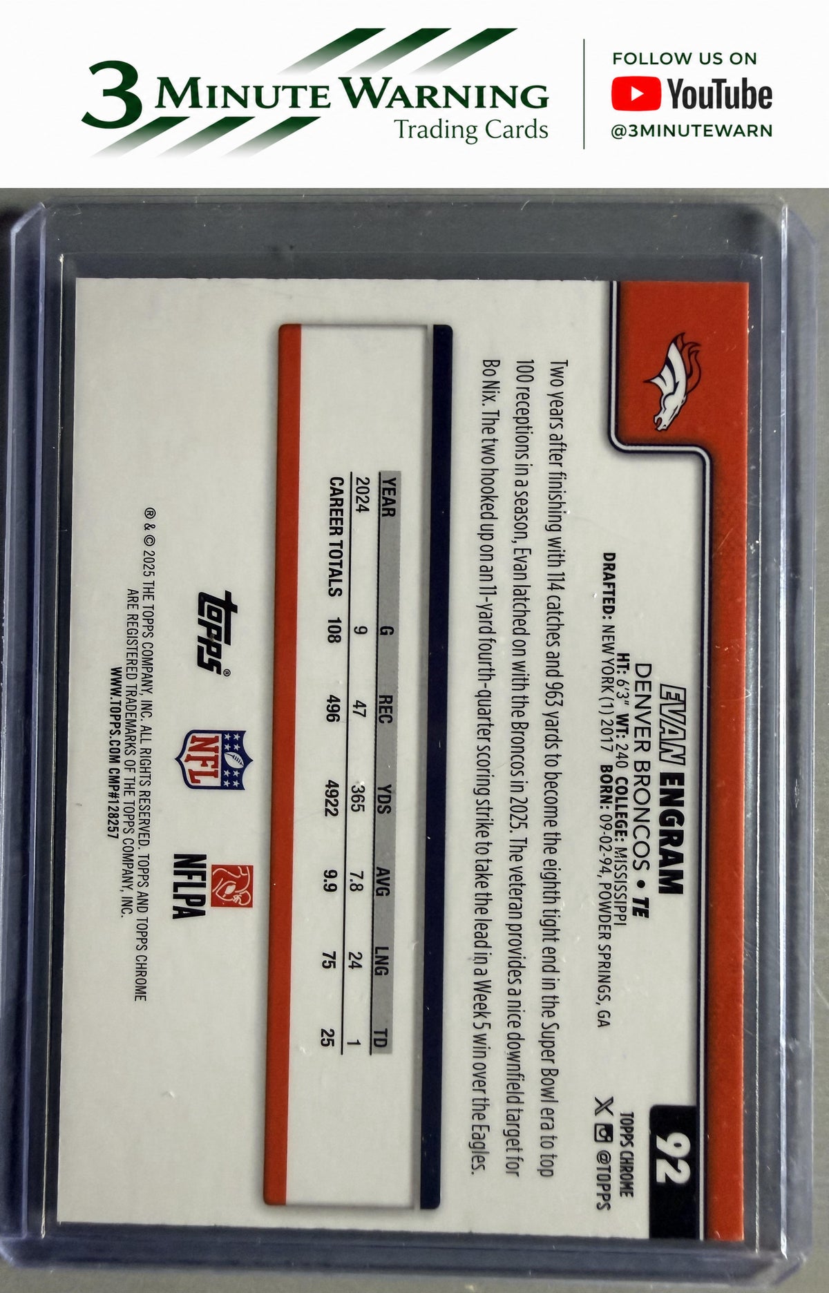 2025 Topps Chrome #92 Evan Engram X-Fractor