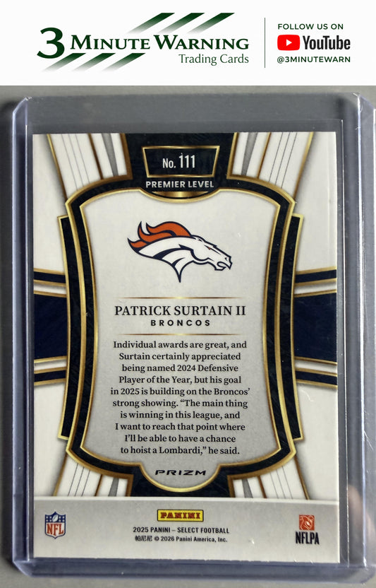 2025 Panini Select #111 Patrick Surtain II Red and Blue Prizm Shock