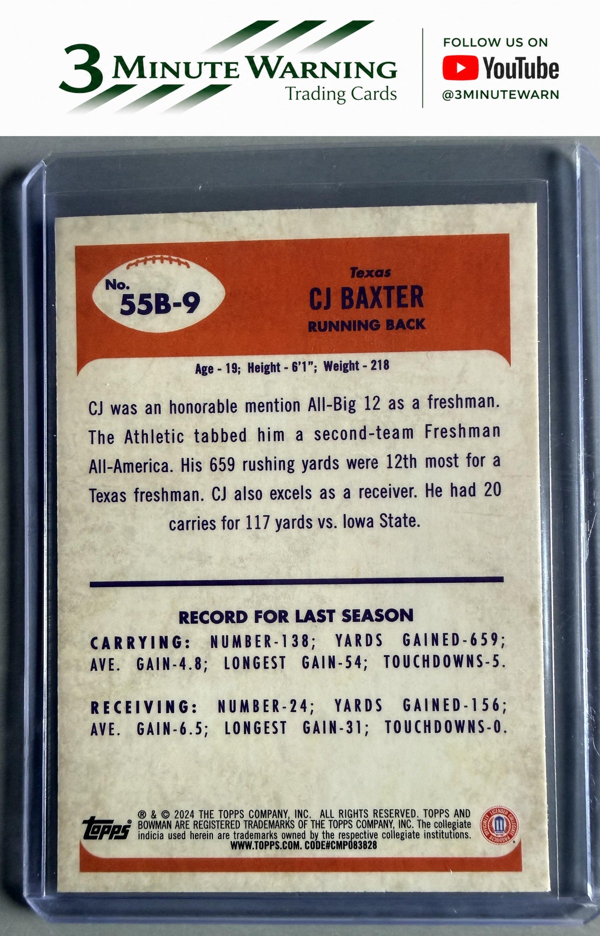 2024 Bowman University Chrome #55B-9 CJ Baxter 1955 Bowman Football