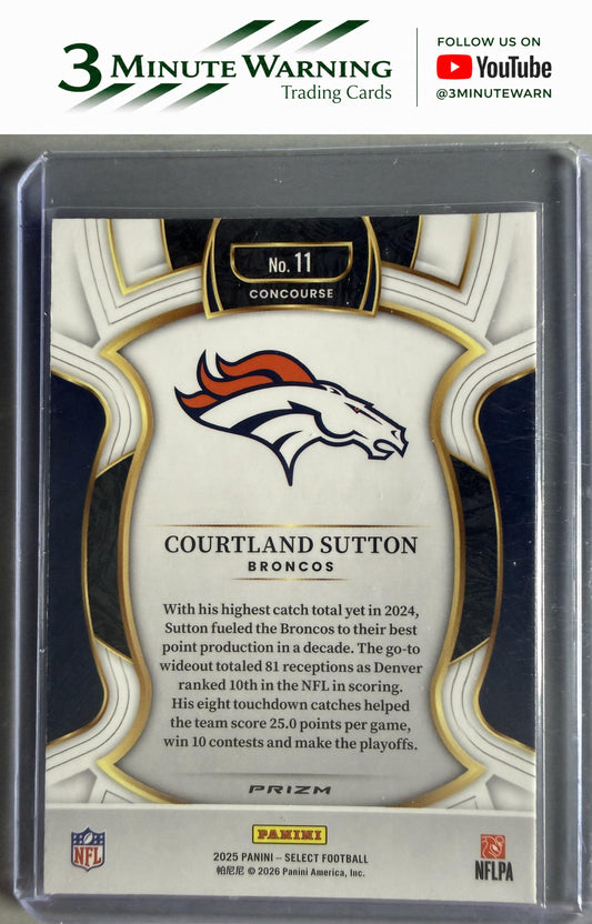 2025 Panini Select #11 Courtland Sutton Black and Orange Prizm Shock