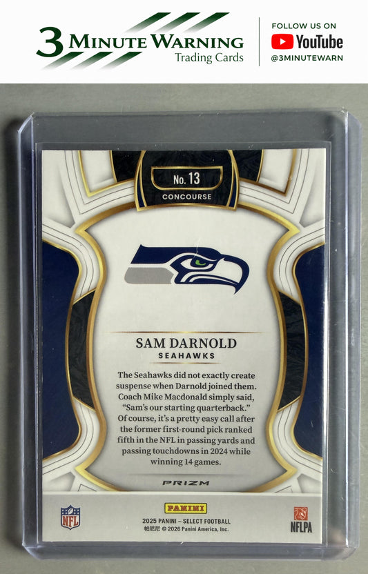 2025 Panini Select #13 Sam Darnold Black and Orange Prizm Shock