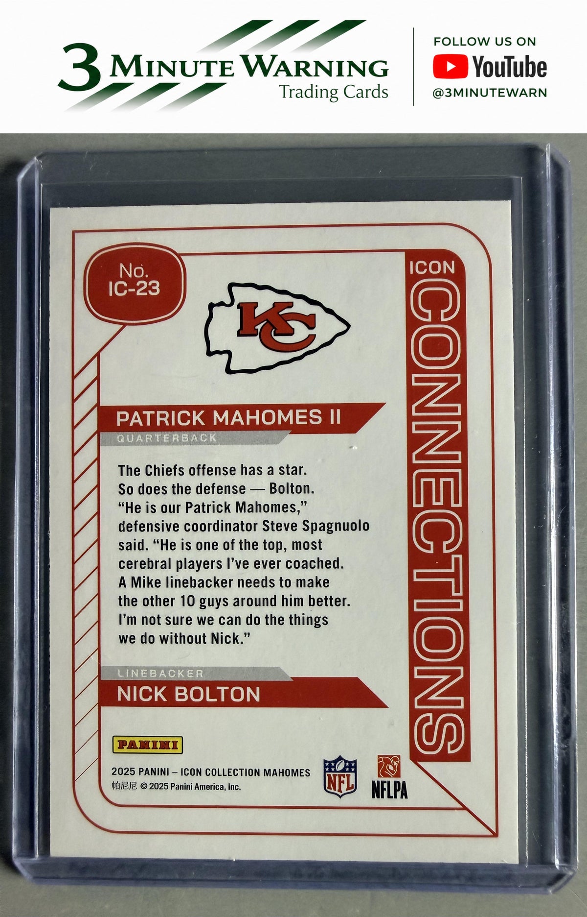 2025 Panini Authentically Mahomes #IC-23 Patrick Mahomes II / Nick Bolton