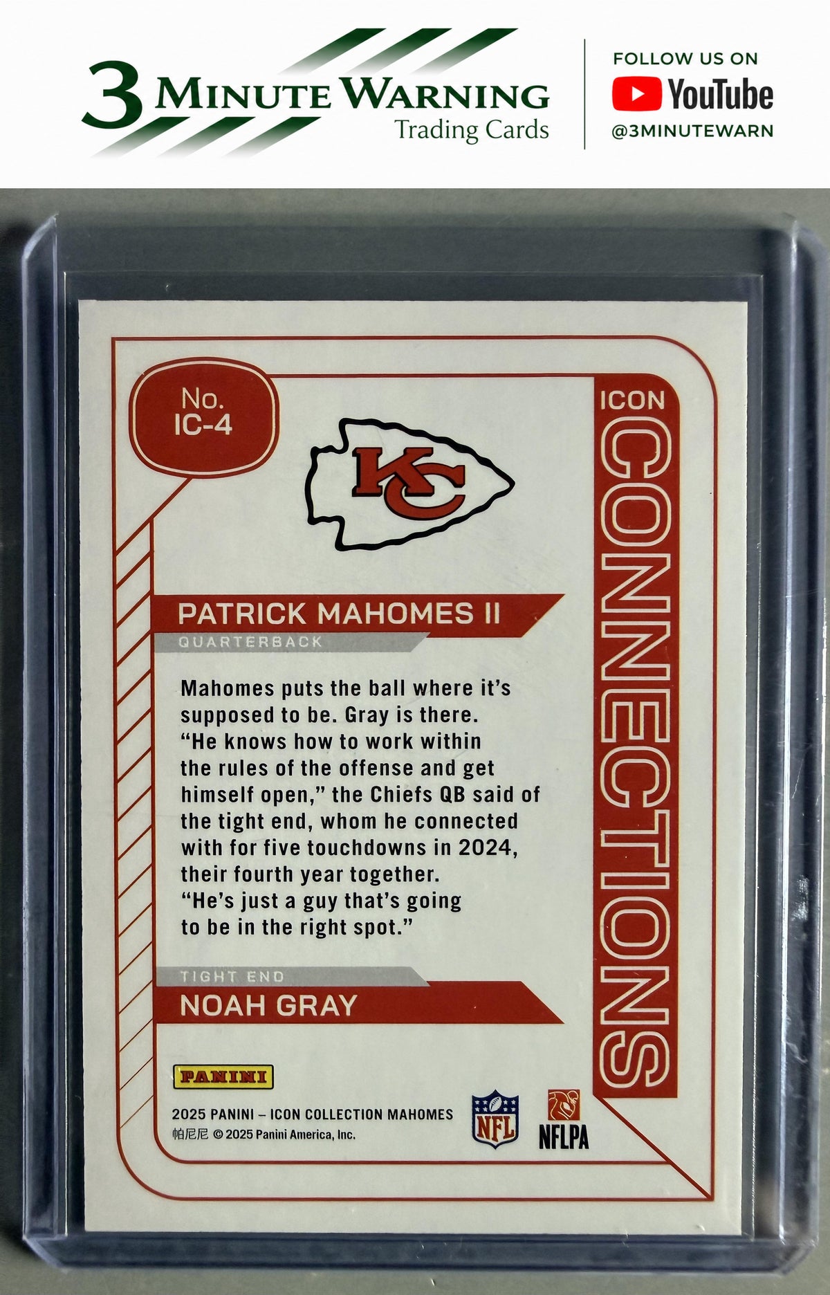 2025 Panini Authentically Mahomes #IC-4 Patrick Mahomes II / Noah Gray