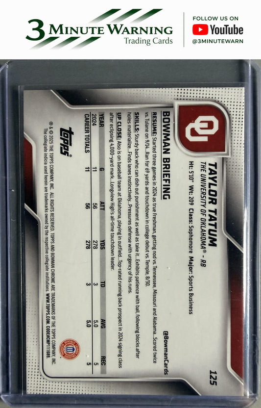 2025 Bowman University Chrome #125 Taylor Tatum Pink Lava Refractor