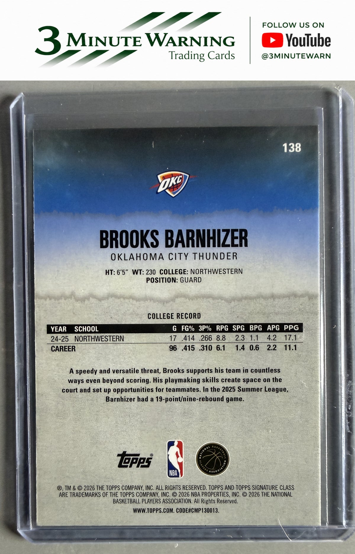 2025-26 Topps Signature Class #138 Brooks Barnhizer Chrome Pandora Refractor