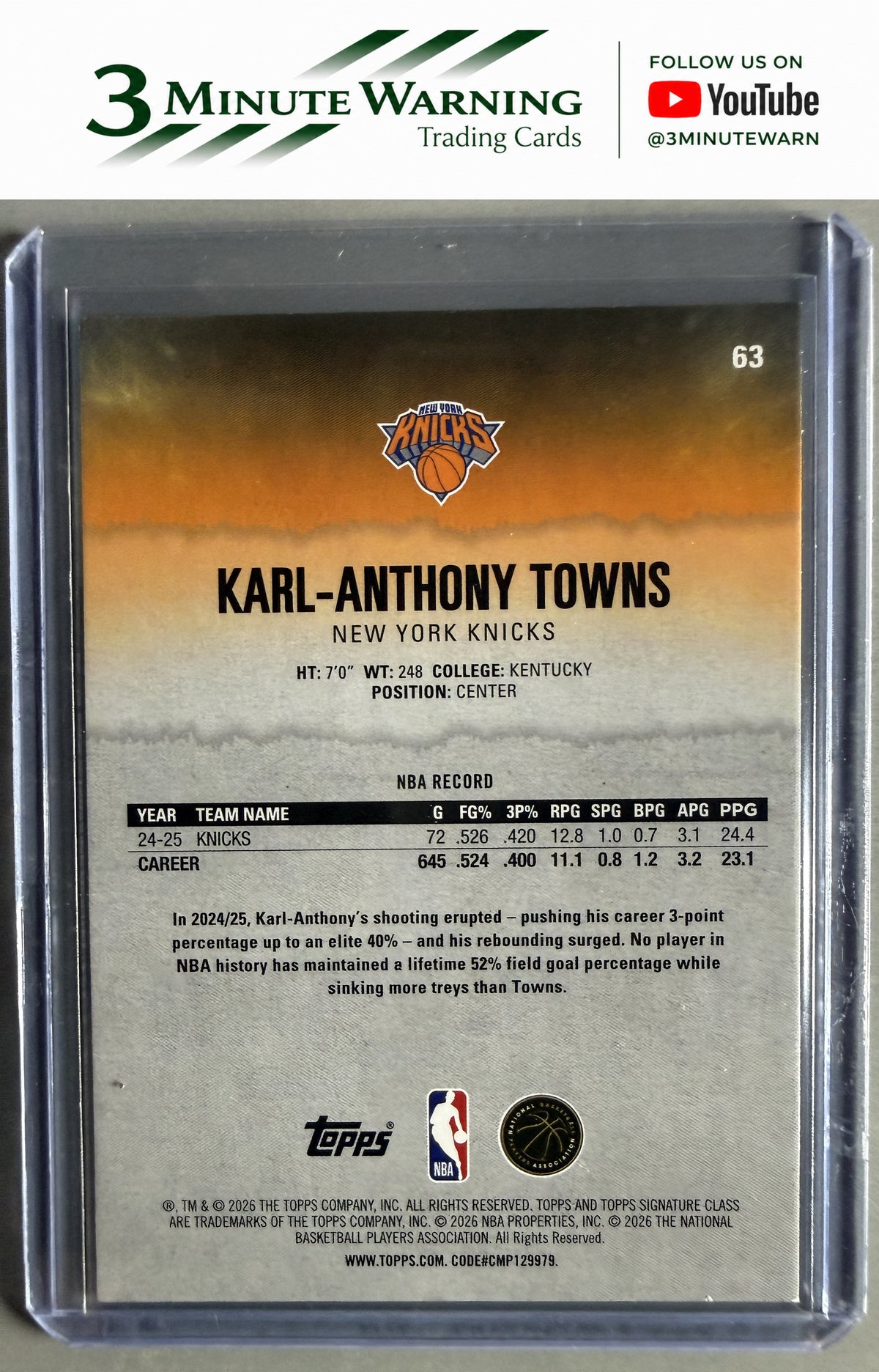 2025-26 Topps Signature Class #63 Karl-Anthony Towns