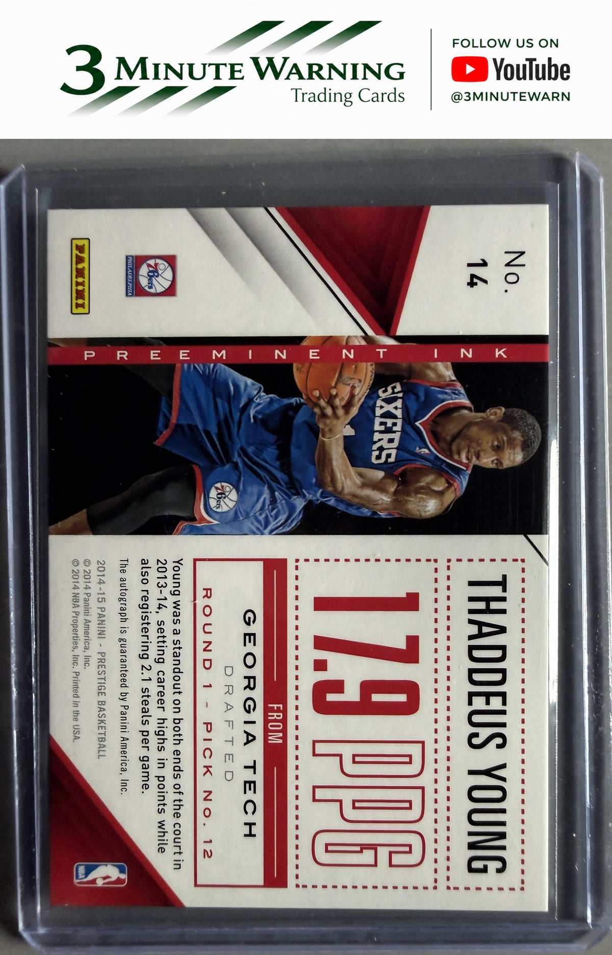 2014-15 Panini Prestige Premium #14 Thaddeus Young Preeminent Ink #/175
