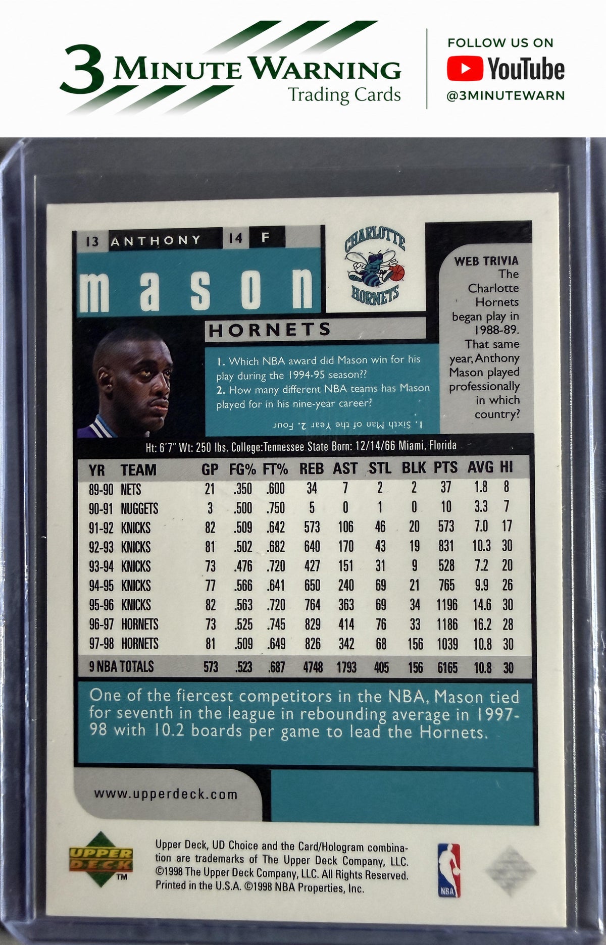 1998-99 UD Choice #13 Anthony Mason