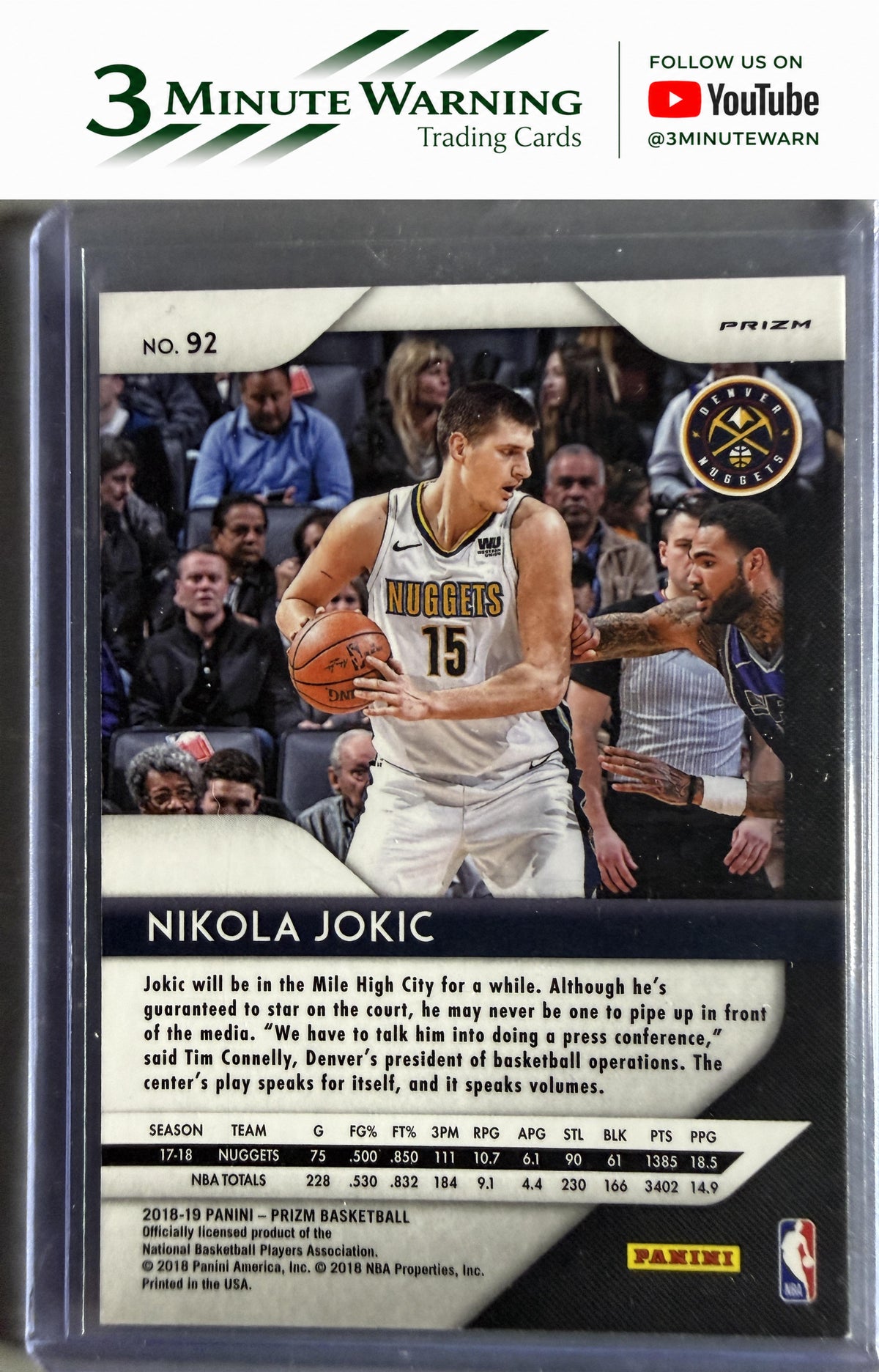 2018-19 Panini Prizm #92 Nikola Jokic Prizm Pink Ice