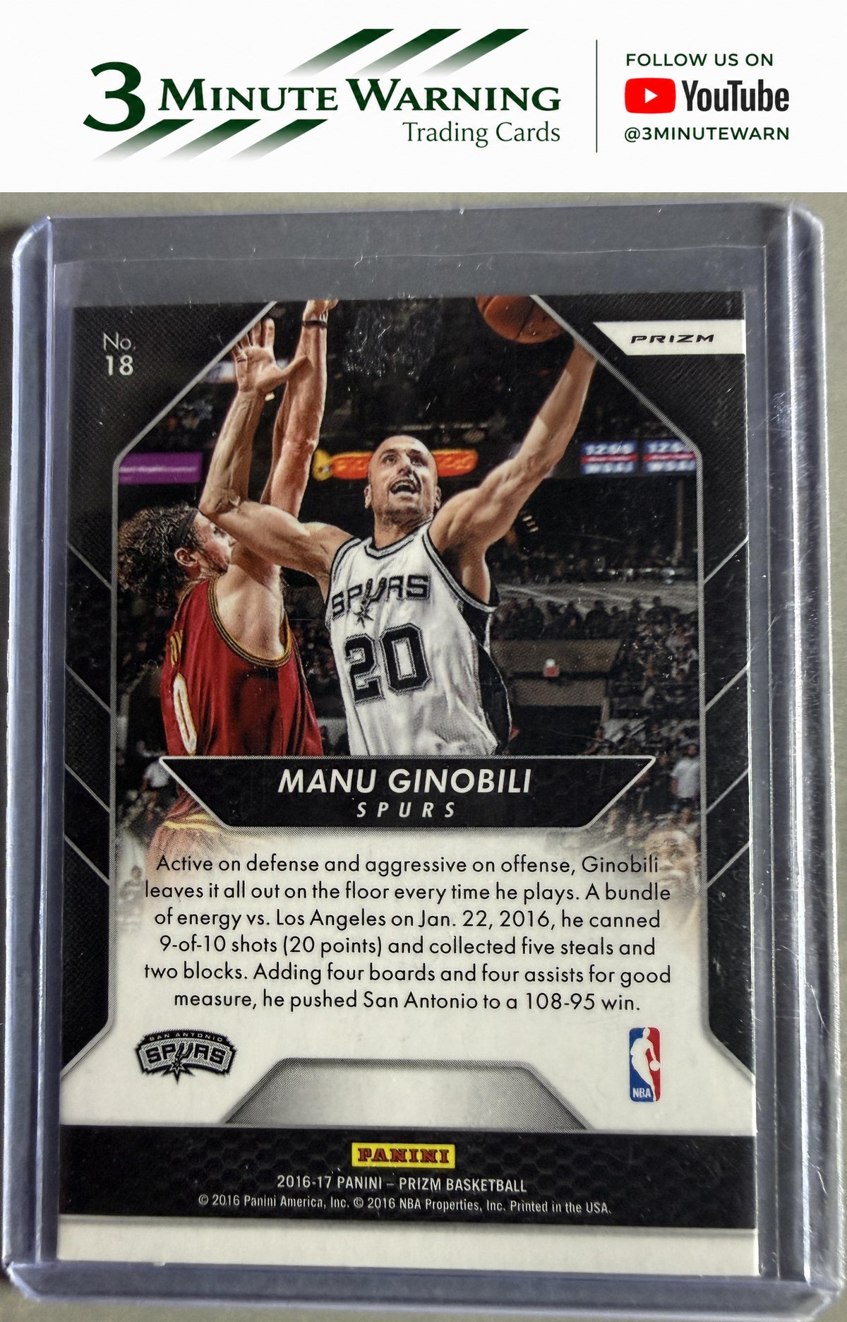 2016-17 Panini Prizm #18 Manu Ginobili Go Hard Or Go Home