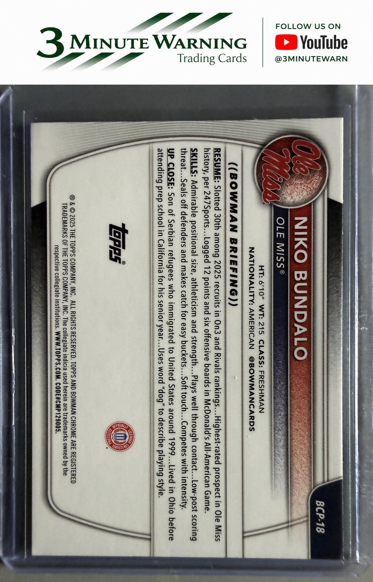 2025-26 Bowman #BCP-18 Niko Bundalo Chrome Prospects