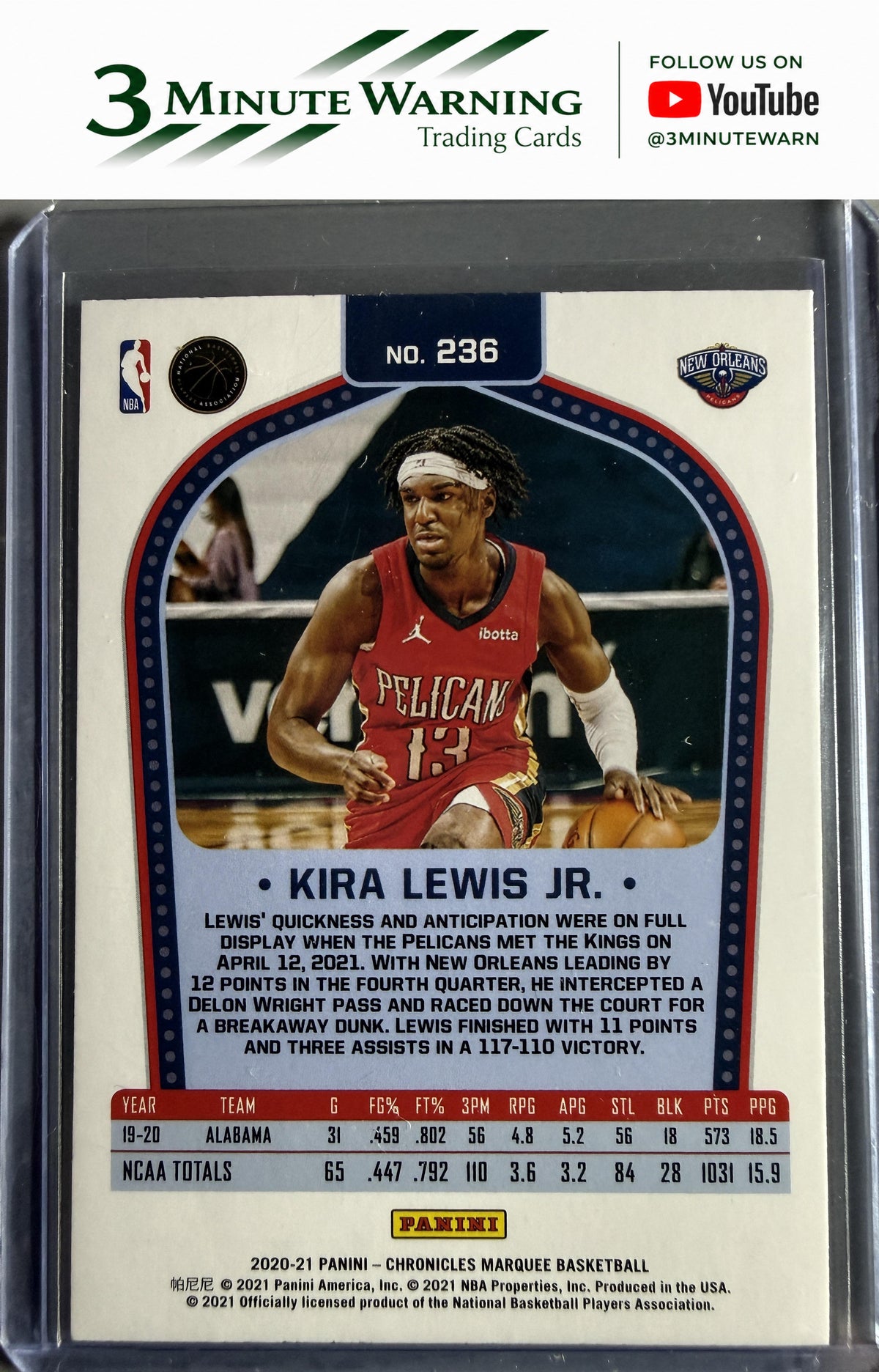 2020-21 Panini Chronicles #236 Kira Lewis Jr.