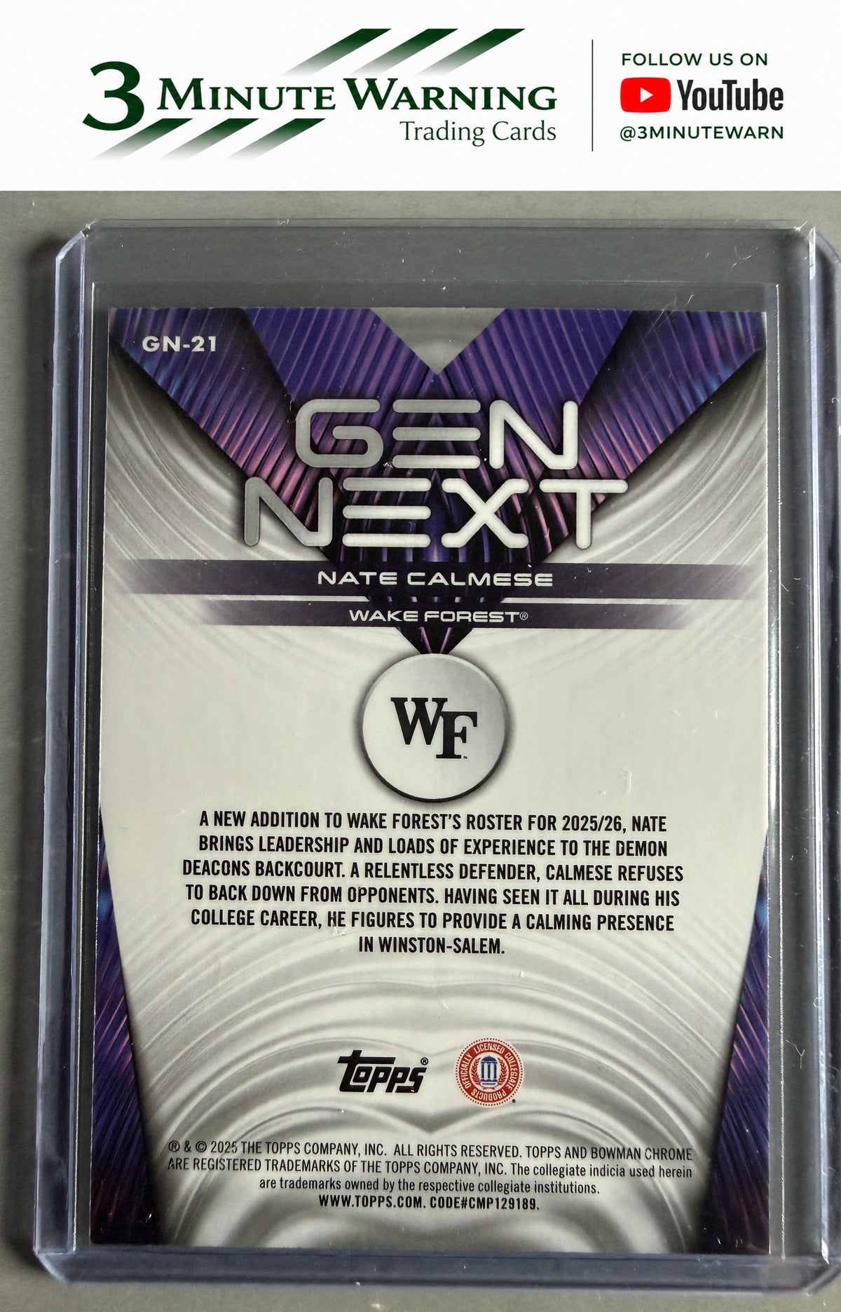 2025-26 Bowman #GN-21 Nate Calmese Gen Next Purple Refractor #/250