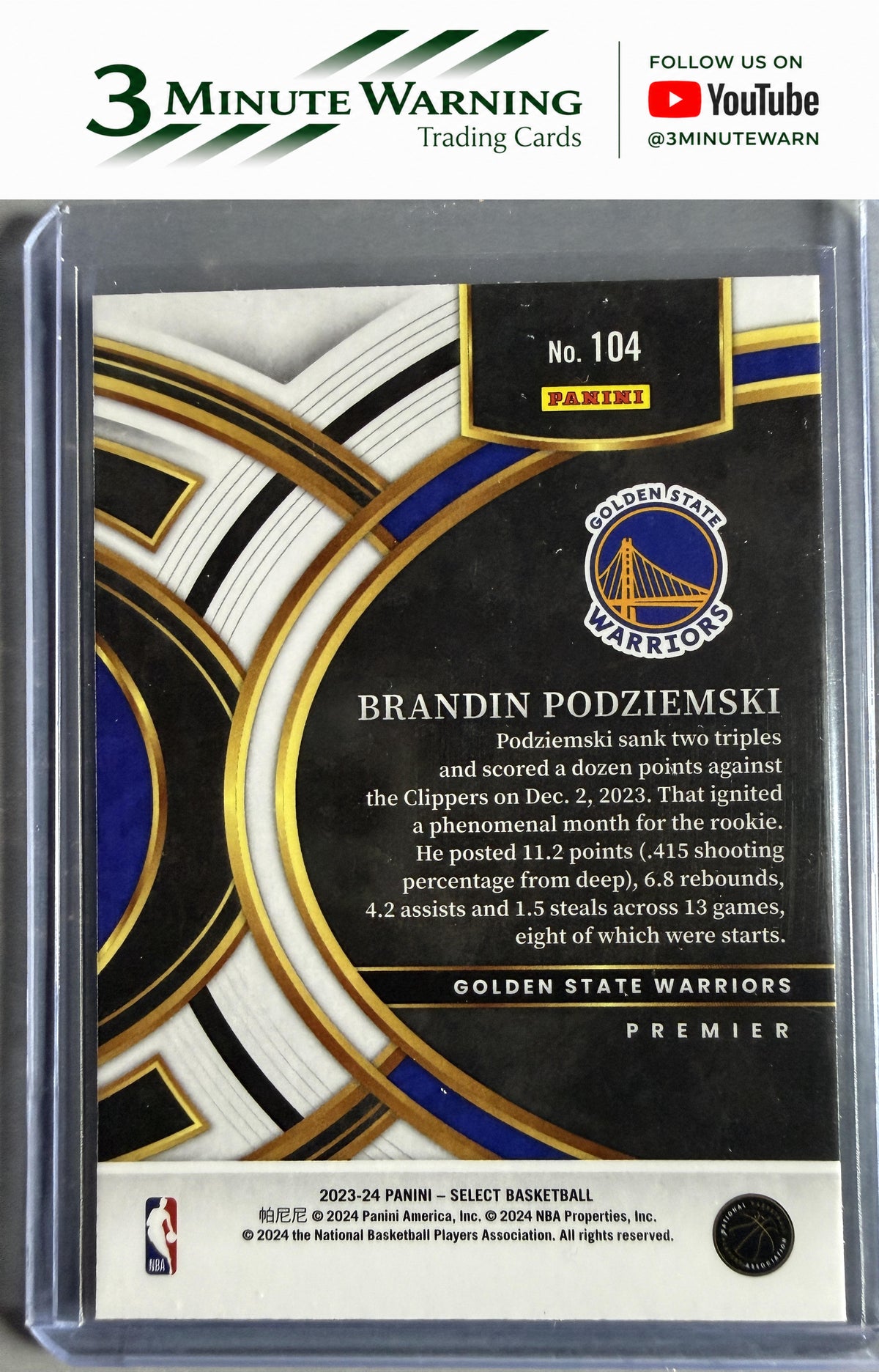 2023-24 Panini Select #104 Brandin Podziemski Blue (Retail Base)