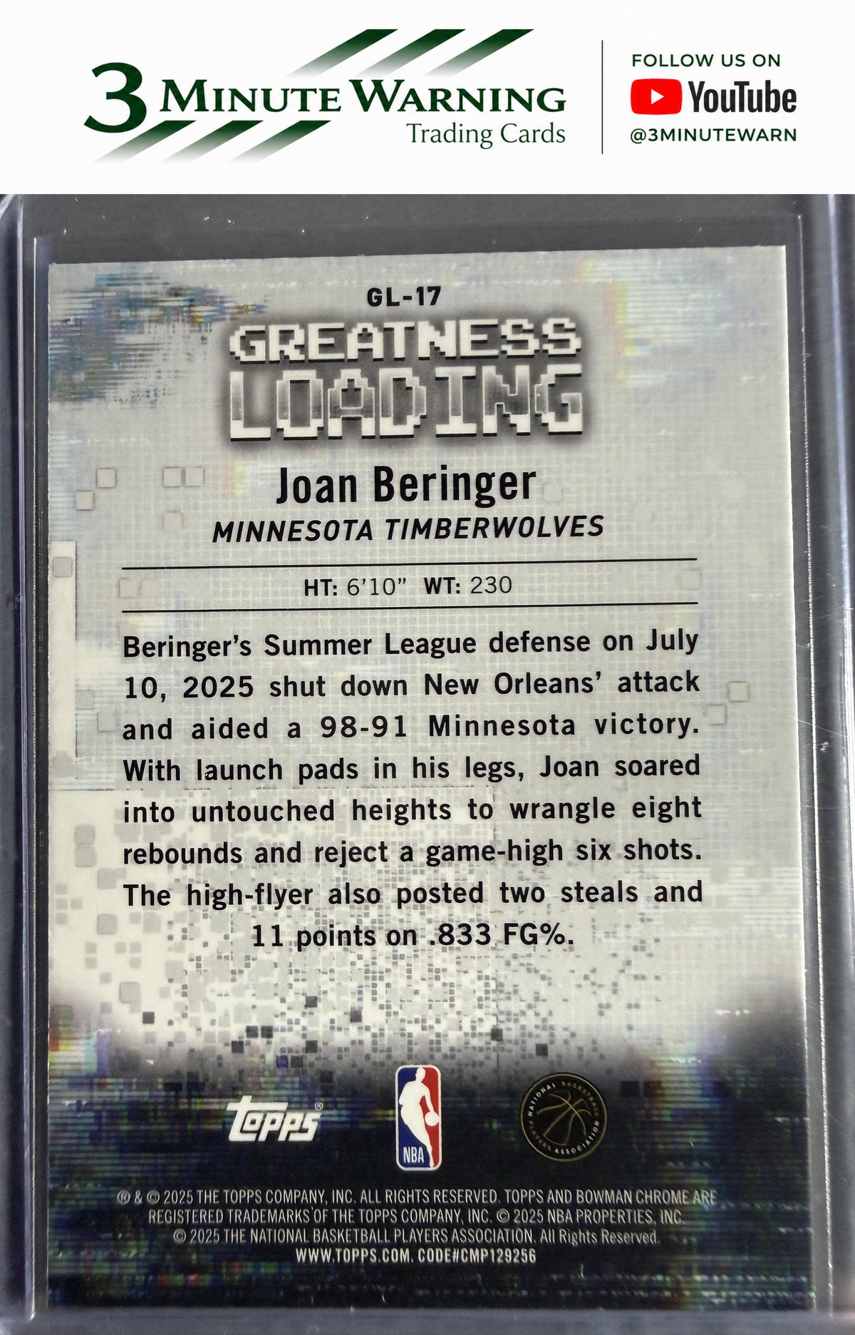 2025-26 Bowman #GL-17 Joan Beringer Greatness Loading