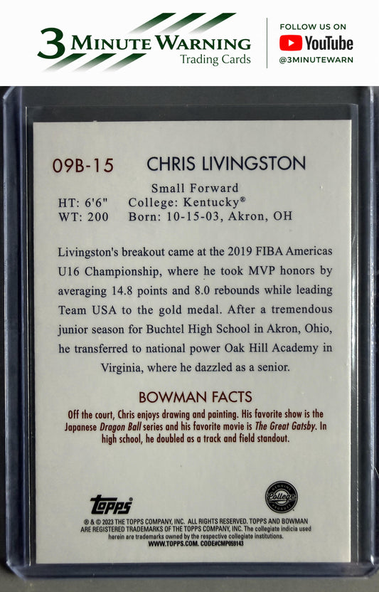 2022-23 Bowman University Chrome #09B-15 Chris Livingston 2009 Bowman