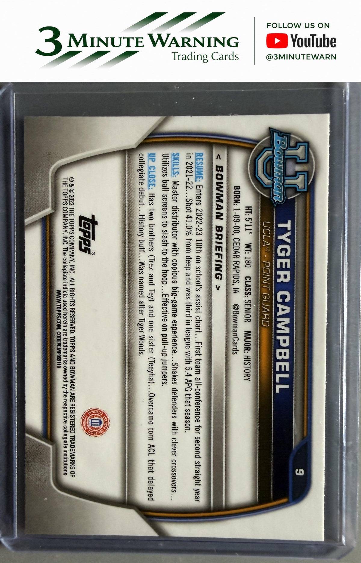 2022-23 Bowman University Chrome #9 Tyger Campbell