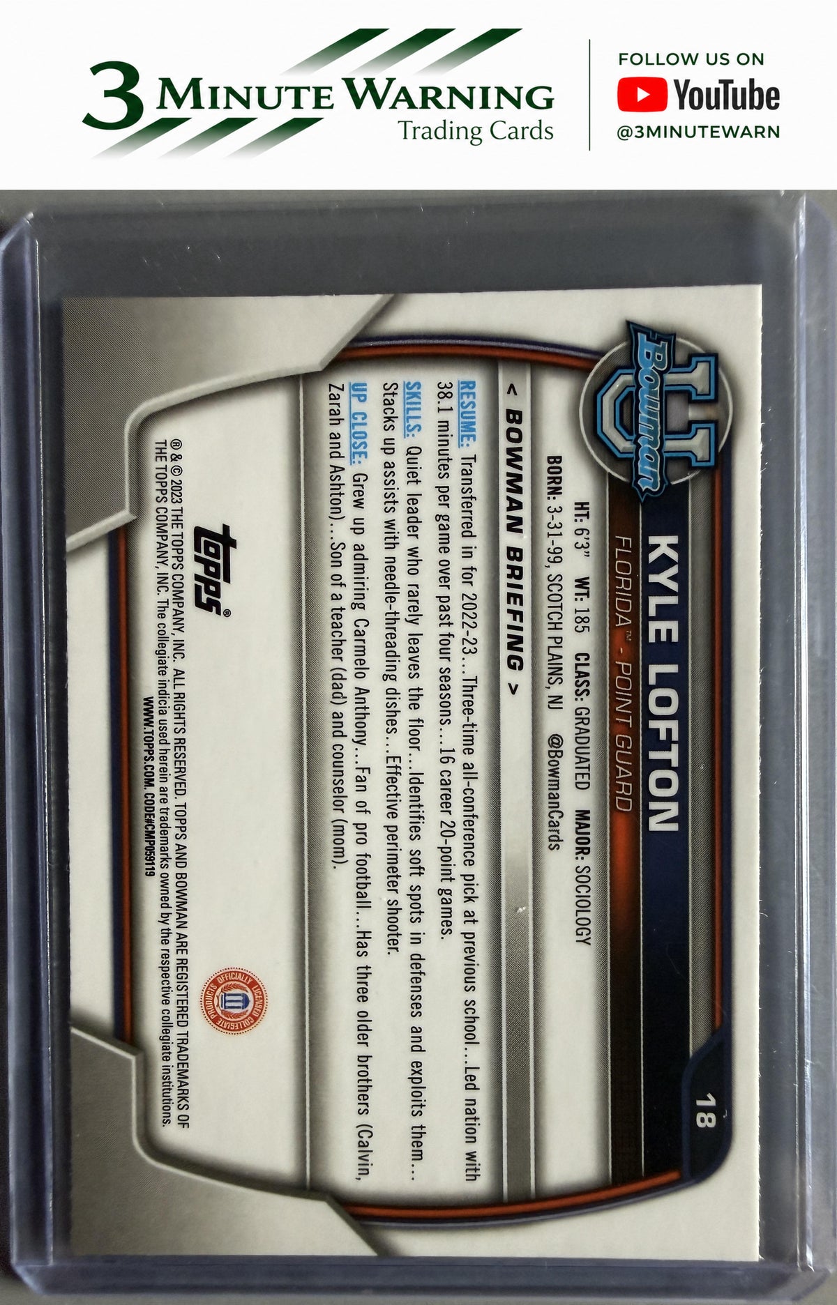 2022-23 Bowman University Chrome #18 Kyle Lofton