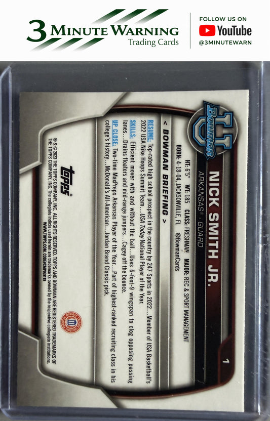 2022-23 Bowman University Chrome #1 Nick Smith Jr.