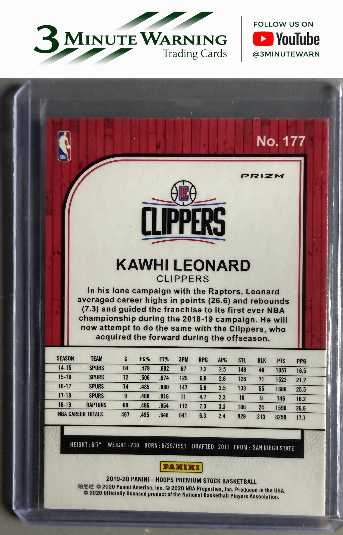 2019-20 Hoops Premium Stock #177 Kawhi Leonard Prizm Red Cracked Ice