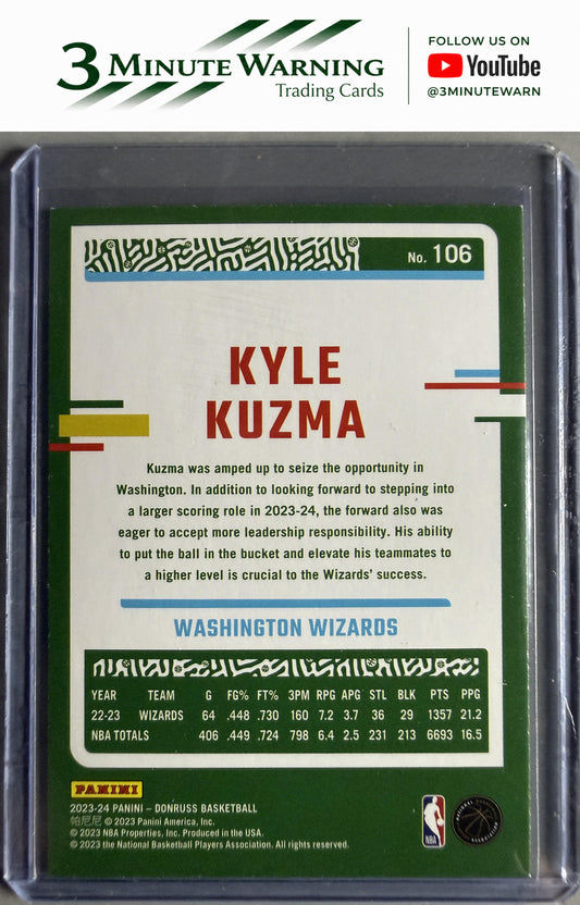 2023-24 Donruss #106 Kyle Kuzma Green Laser Holo