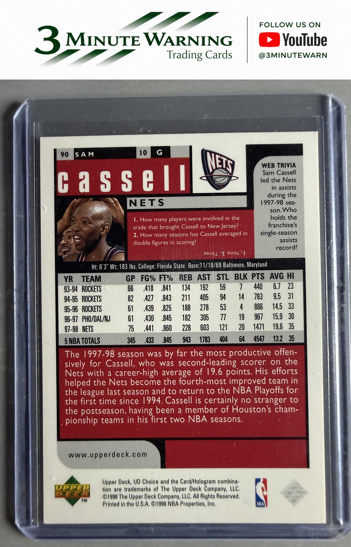 1998-99 UD Choice Preview #90 Sam Cassell