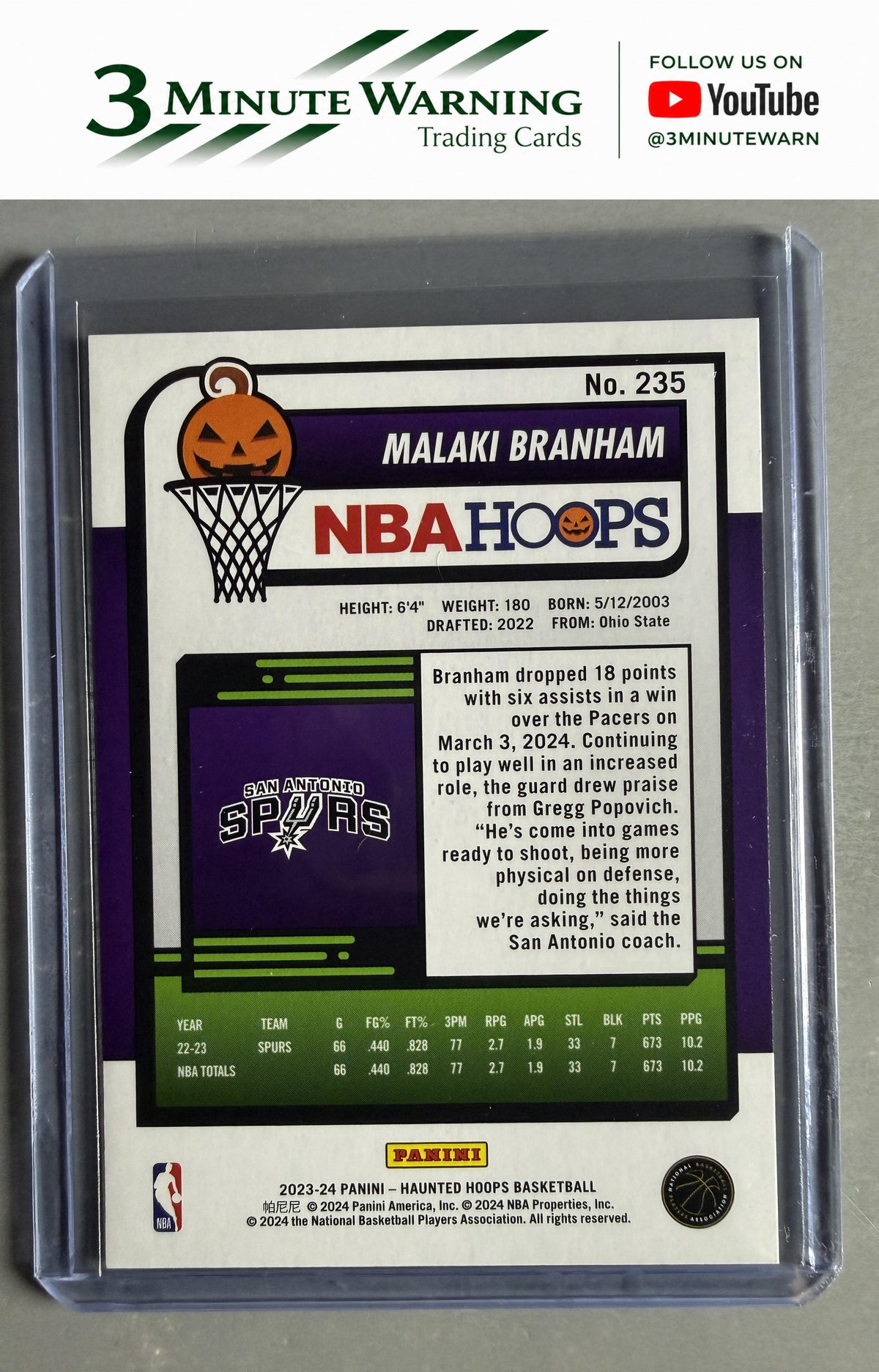 2023-24 Hoops Haunted Hoops #235 Malaki Branham Slime