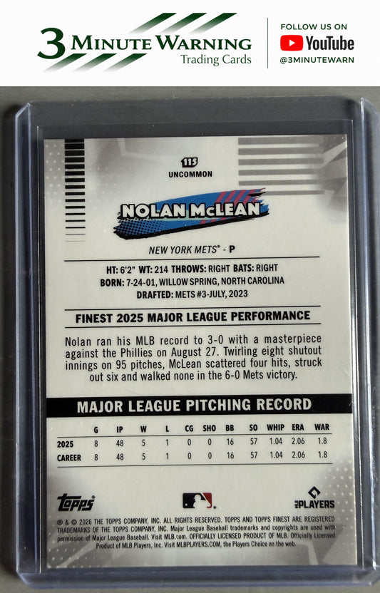 2026 Topps Finest #115 Nolan McLean Uncommon