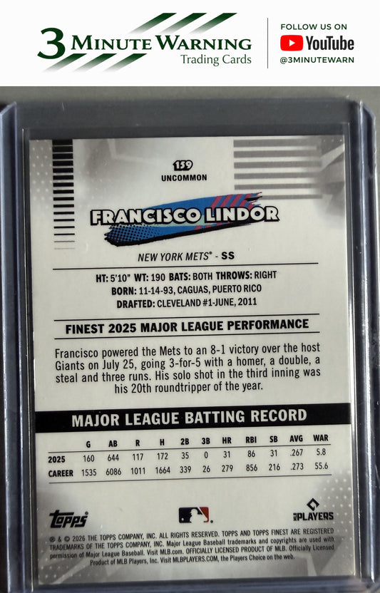 2026 Topps Finest #159 Francisco Lindor Uncommon